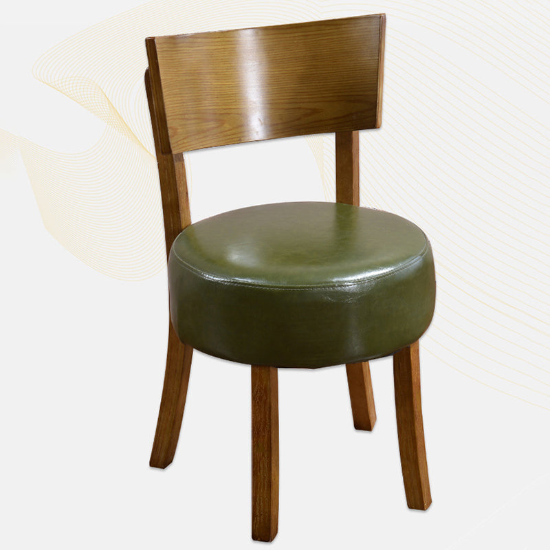 Scandinavian Round Leather Wood Dining Chair