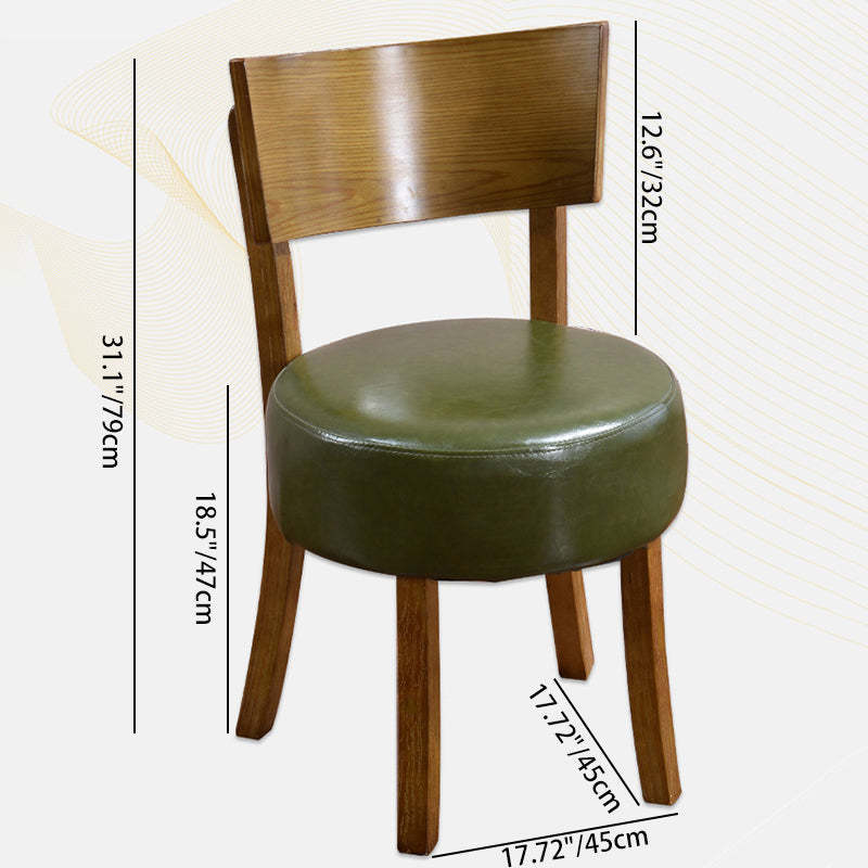 Scandinavian Round Leather Wood Dining Chair