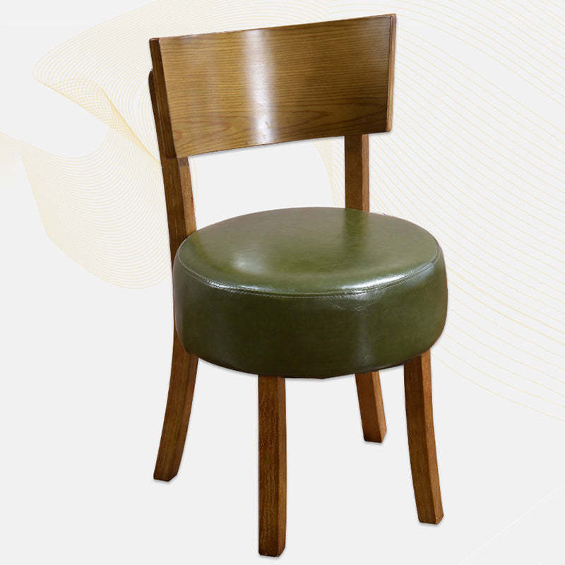 Scandinavian Round Leather Wood Dining Chair