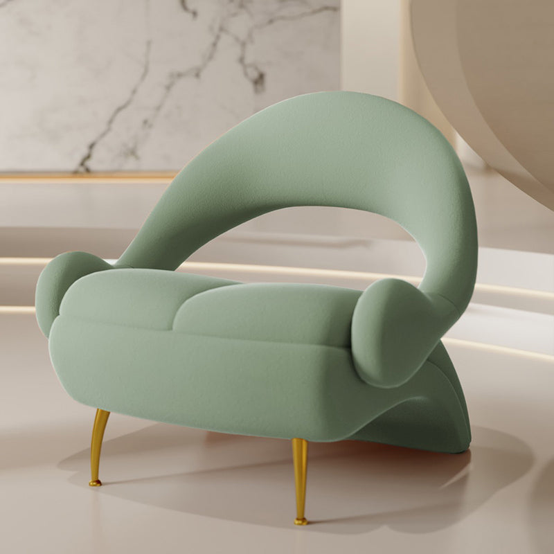 Nordic Curved Velvet Iron Open-Back Accent Chair — Orange