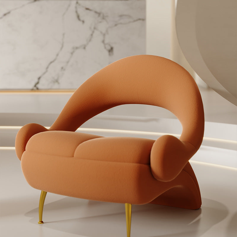 Nordic Curved Velvet Iron Open-Back Accent Chair — Brown