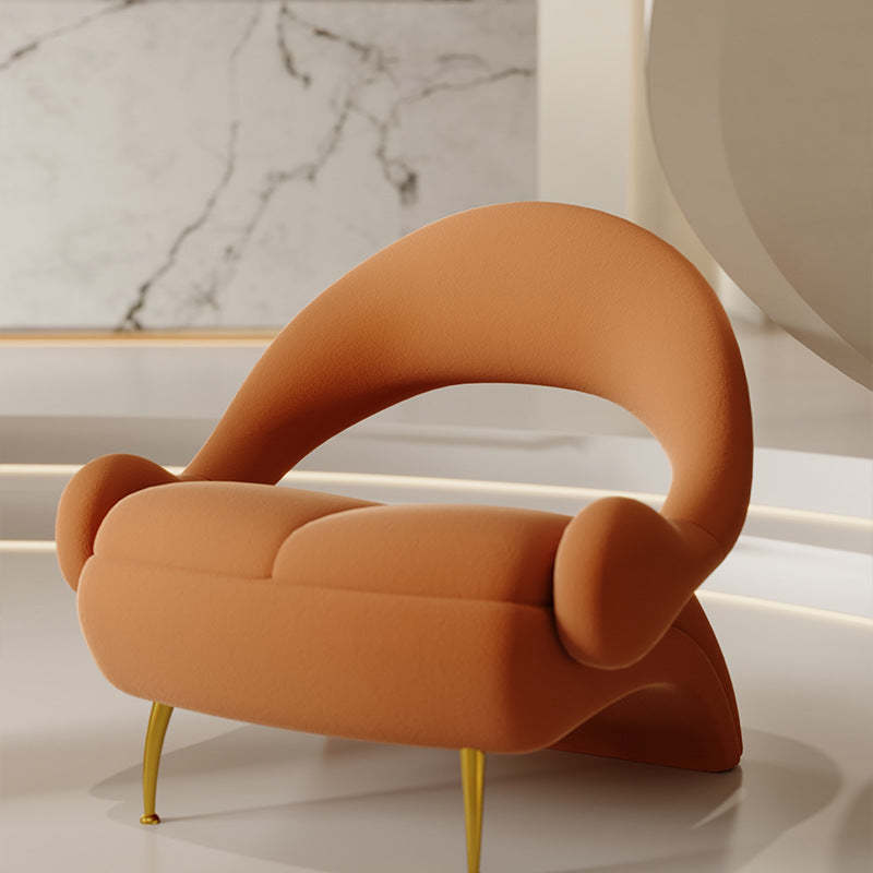 Nordic Curved Velvet Iron Open-Back Accent Chair — Brown