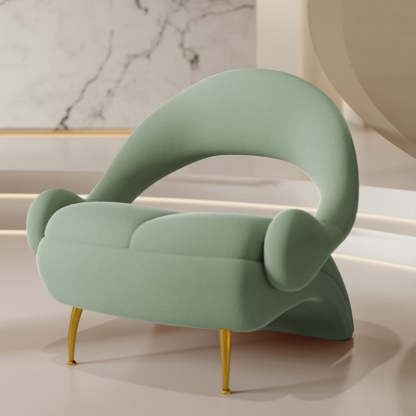 Nordic Curved Velvet Iron Open-Back Accent Chair — Orange