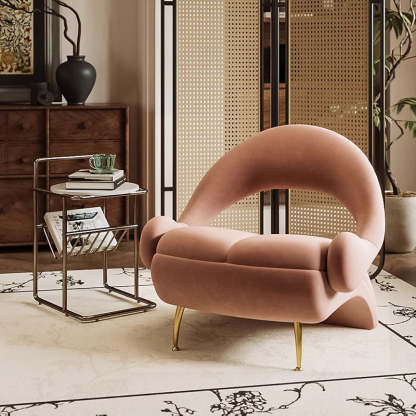 Nordic Curved Velvet Iron Open-Back Accent Chair