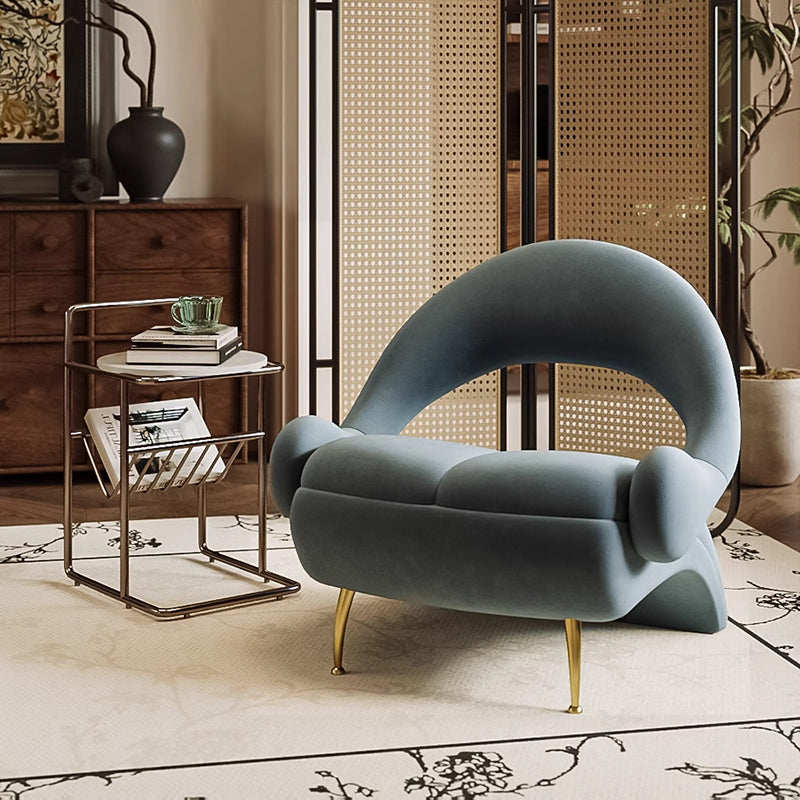 Nordic Curved Velvet Iron Open-Back Accent Chair