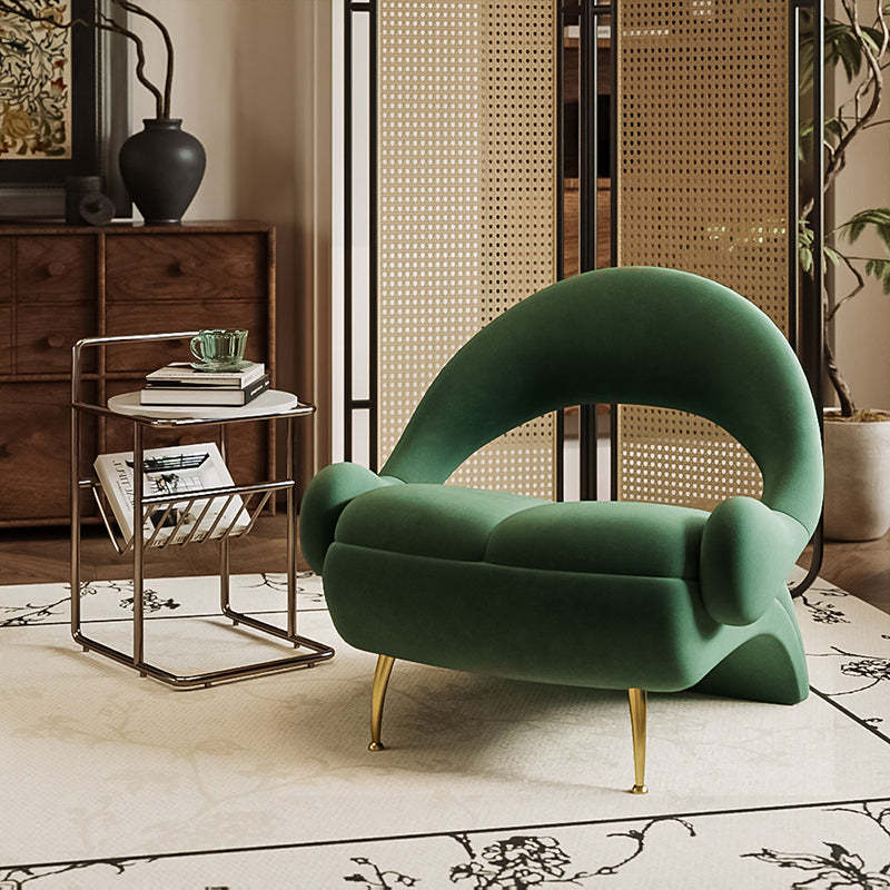 Nordic Curved Velvet Iron Open-Back Accent Chair