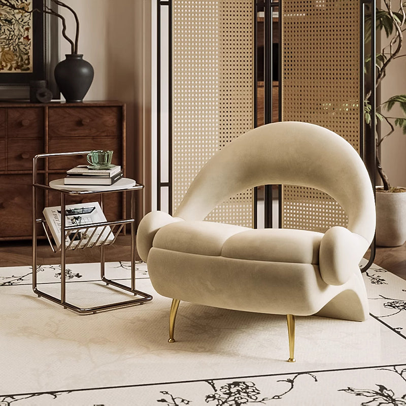 Nordic Curved Velvet Iron Open-Back Accent Chair