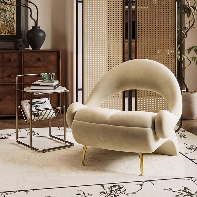 Nordic Curved Velvet Iron Open-Back Accent Chair