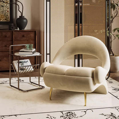Nordic Curved Velvet Iron Open-Back Accent Chair