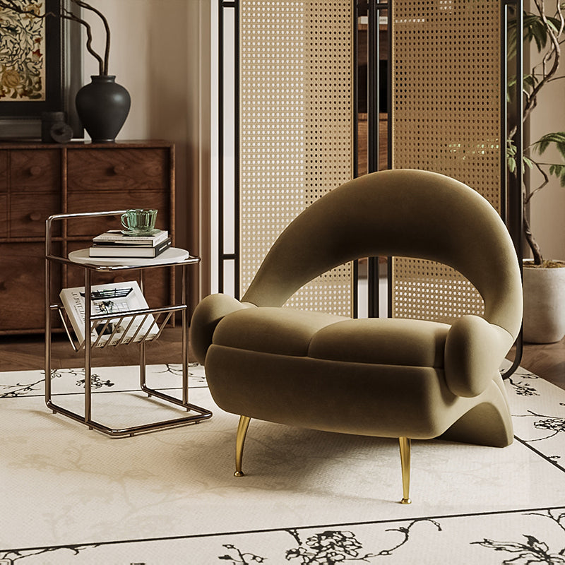 Nordic Curved Velvet Iron Open-Back Accent Chair