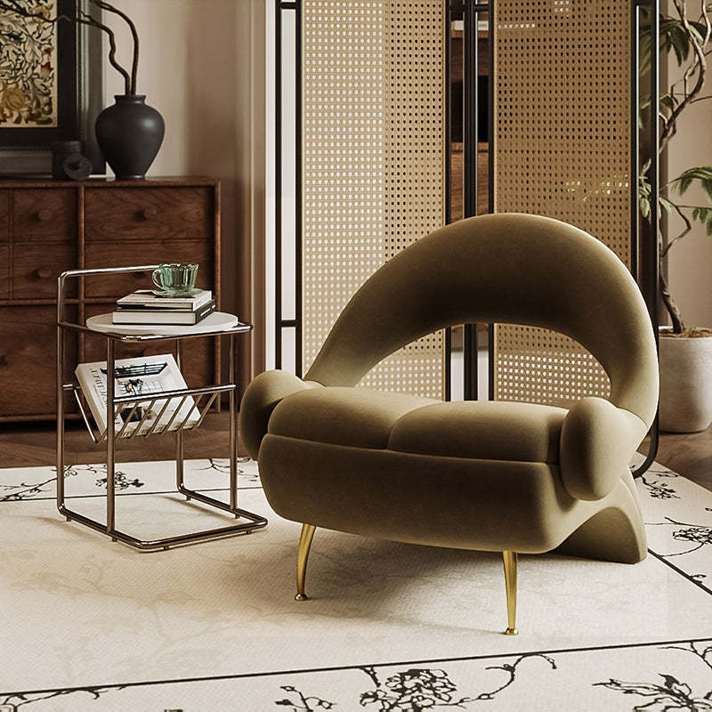 Brown iron curved open-back accent chairs - nordic