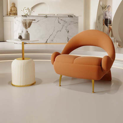 Nordic Curved Velvet Iron Open-Back Accent Chair