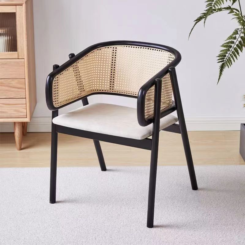 Japanese Wood Rattan Weaving Dining Chair