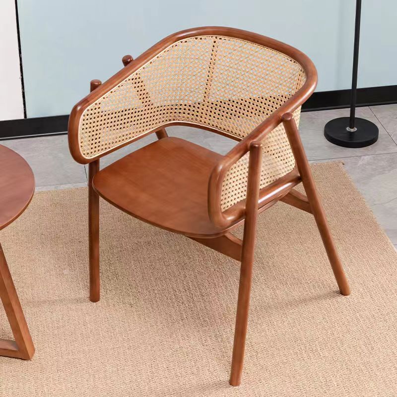 Japanese Wood Rattan Weaving Dining Chair — Cherry Wood Color