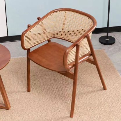 Japanese Wood Rattan Weaving Dining Chair — Cherry Wood Color