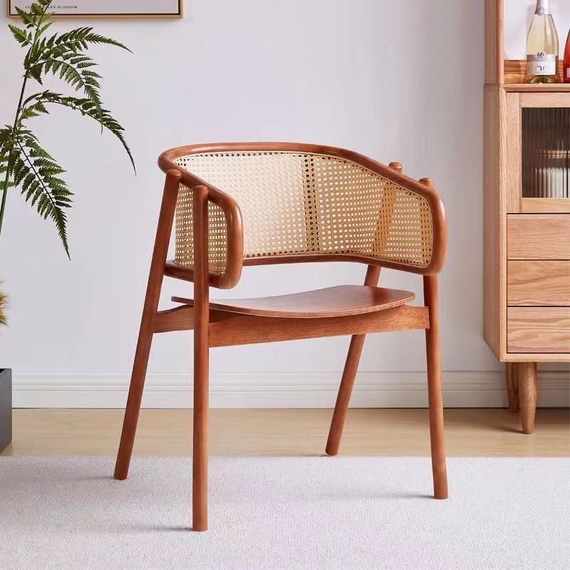 Japanese Wood Rattan Weaving Dining Chair