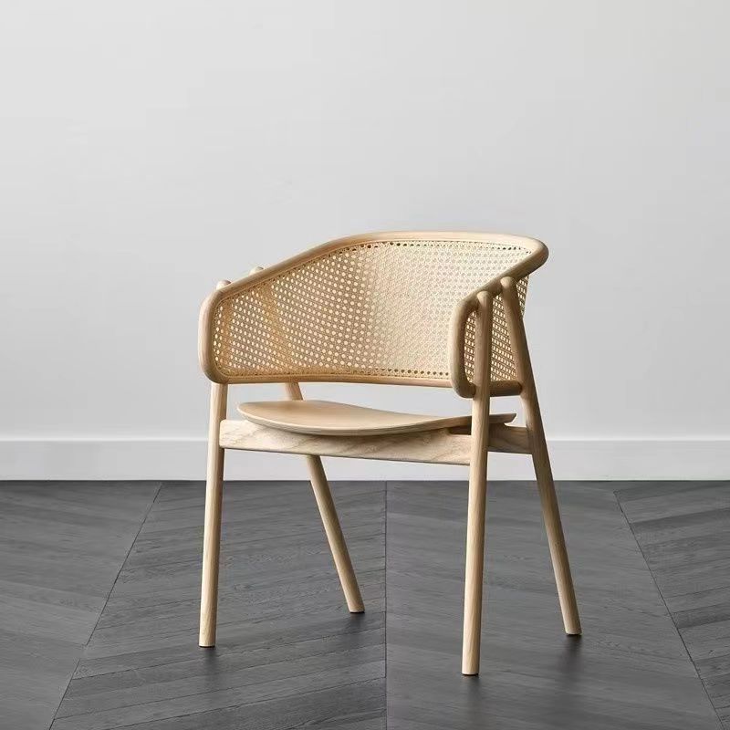 Japanese Wood Rattan Weaving Dining Chair