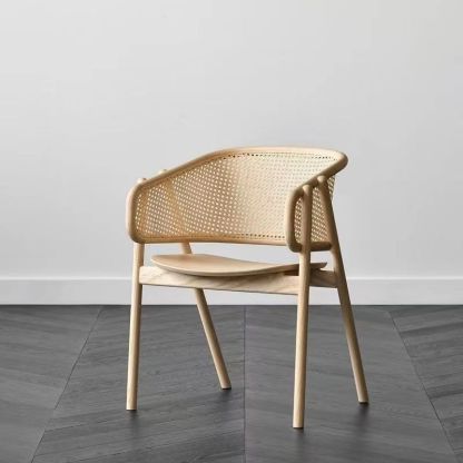Japanese Wood Rattan Weaving Dining Chair