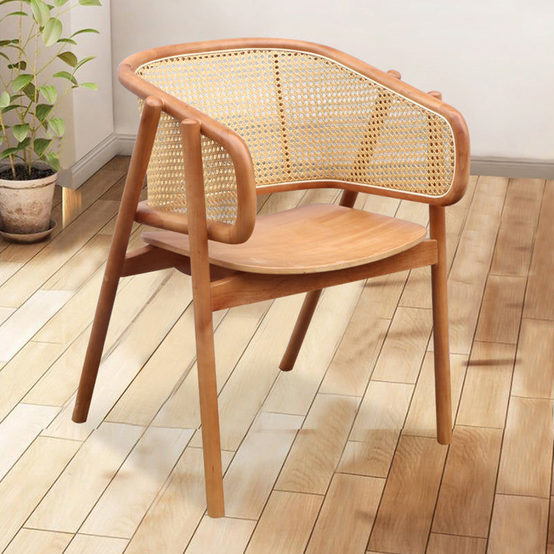 Japanese Wood Rattan Weaving Dining Chair — Black