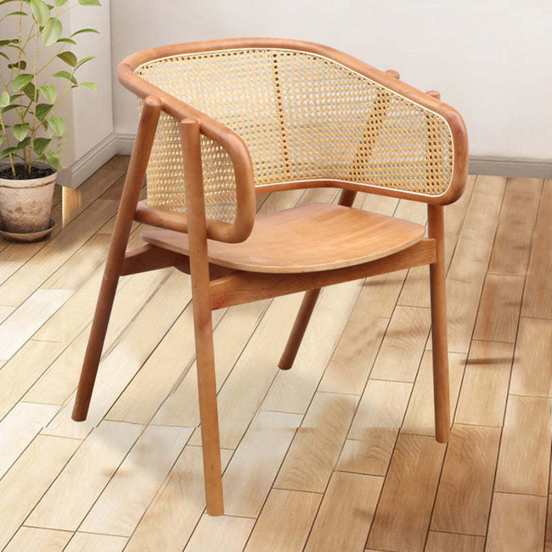 Japanese Wood Rattan Weaving Dining Chair — Black