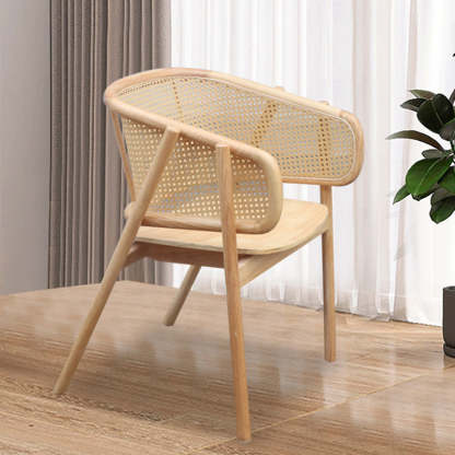 Japanese Wood Rattan Weaving Dining Chair