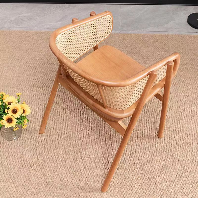 Japanese Wood Rattan Weaving Dining Chair