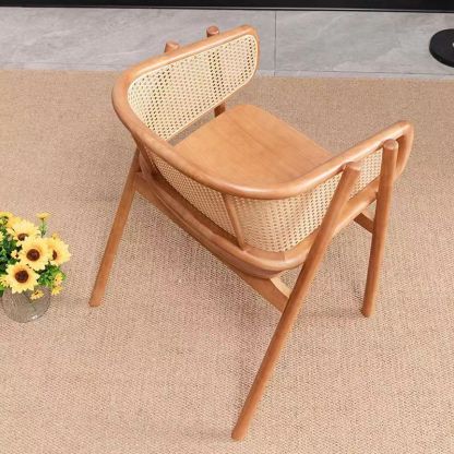 Japanese Wood Rattan Weaving Dining Chair