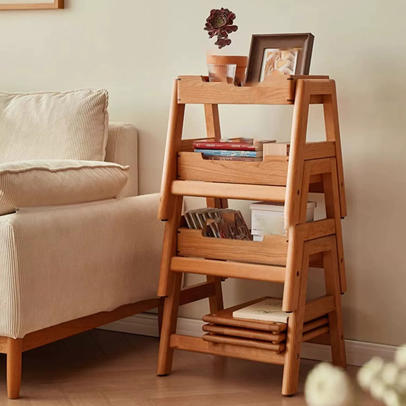 Retro Solid Wood Stackable Storage Low Stool with Footrest