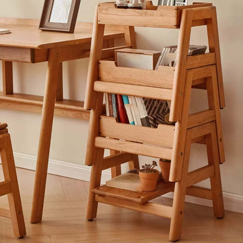Retro Solid Wood Stackable Storage Low Stool with Footrest