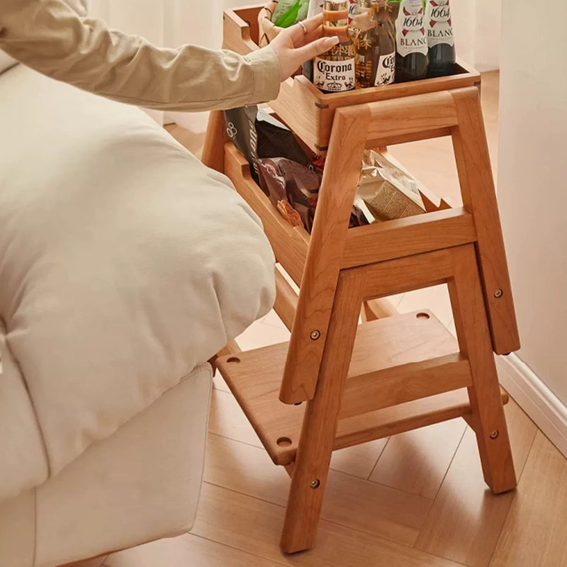 Retro Solid Wood Stackable Storage Low Stool with Footrest
