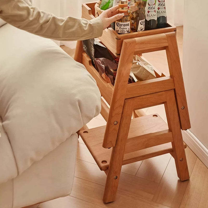 Retro Solid Wood Stackable Storage Low Stool with Footrest