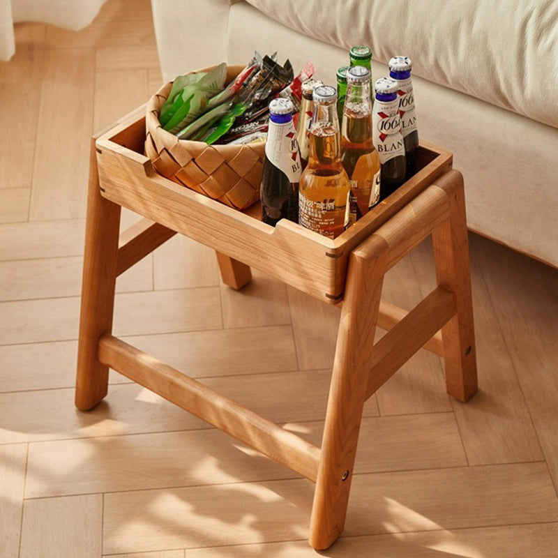 Retro Solid Wood Stackable Storage Low Stool with Footrest