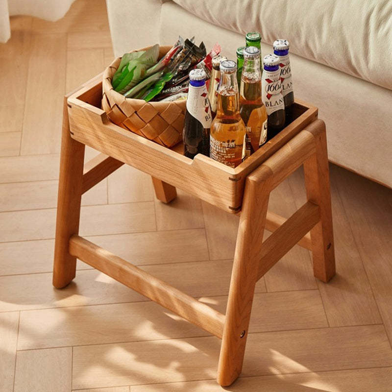 Retro Solid Wood Stackable Storage Low Stool with Footrest