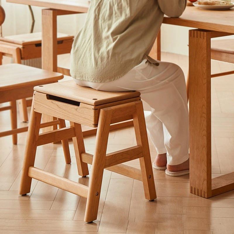 Retro Solid Wood Stackable Storage Low Stool with Footrest