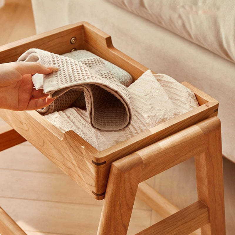 Retro Solid Wood Stackable Storage Low Stool with Footrest