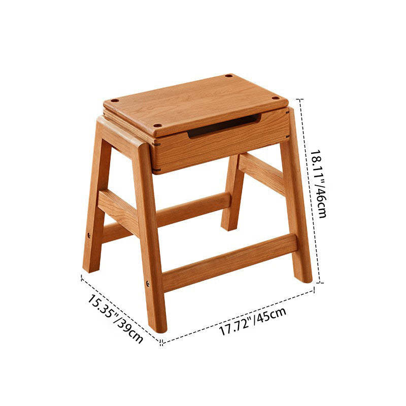 Retro Solid Wood Stackable Storage Low Stool with Footrest
