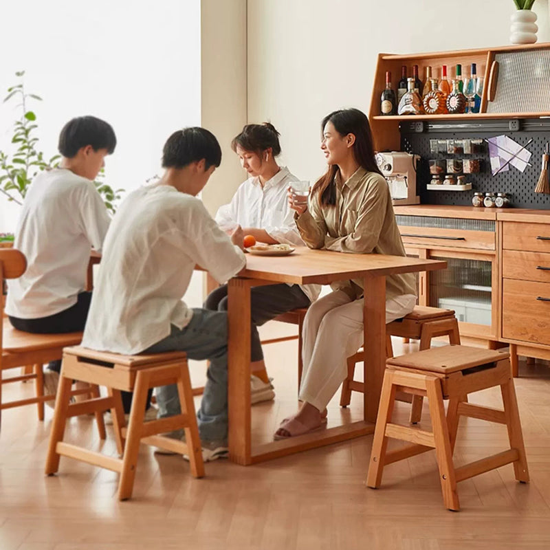 Retro Solid Wood Stackable Storage Low Stool with Footrest