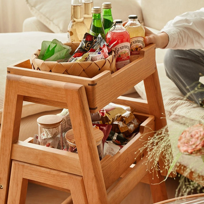 Retro Solid Wood Stackable Storage Low Stool with Footrest