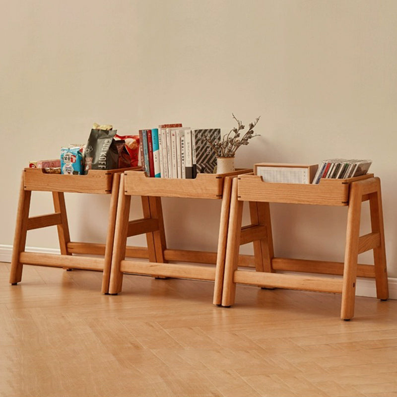 Retro Solid Wood Stackable Storage Low Stool with Footrest