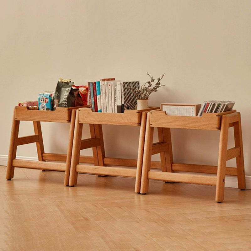 Retro Solid Wood Stackable Storage Low Stool with Footrest