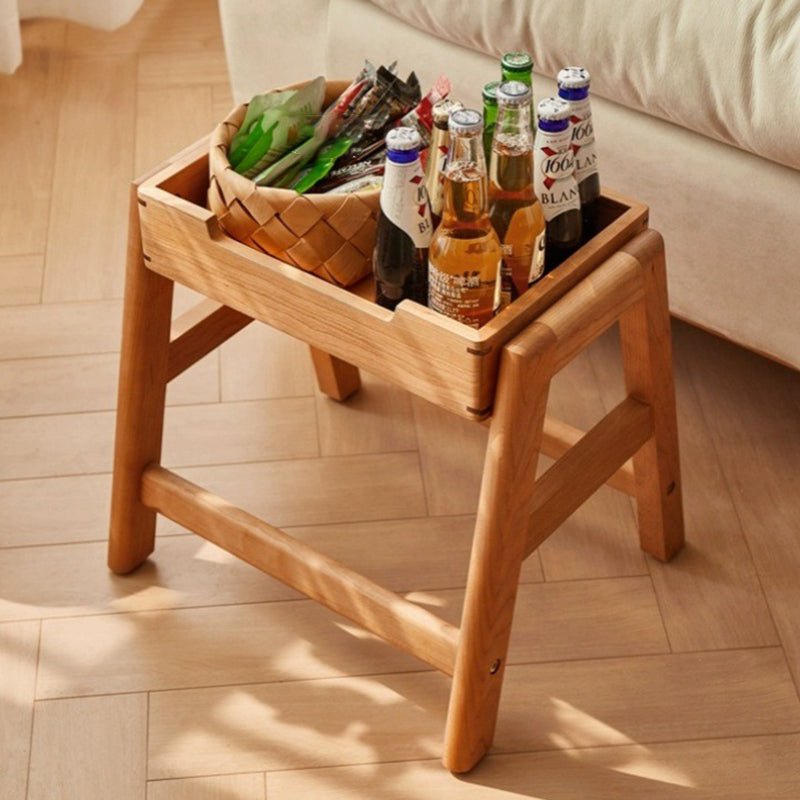 Retro Solid Wood Stackable Storage Low Stool with Footrest
