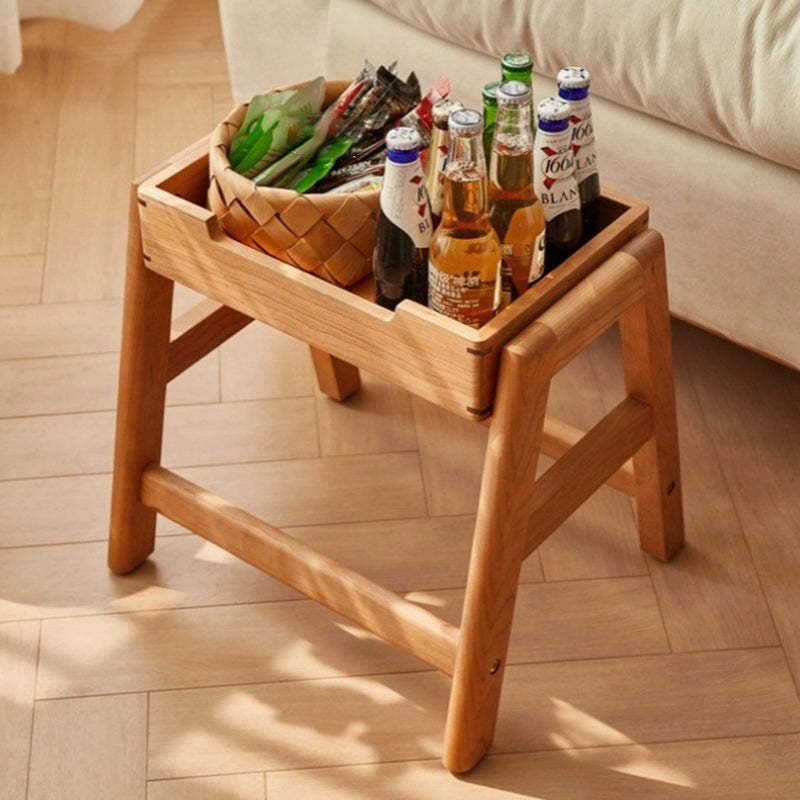 Retro Solid Wood Stackable Storage Low Stool with Footrest
