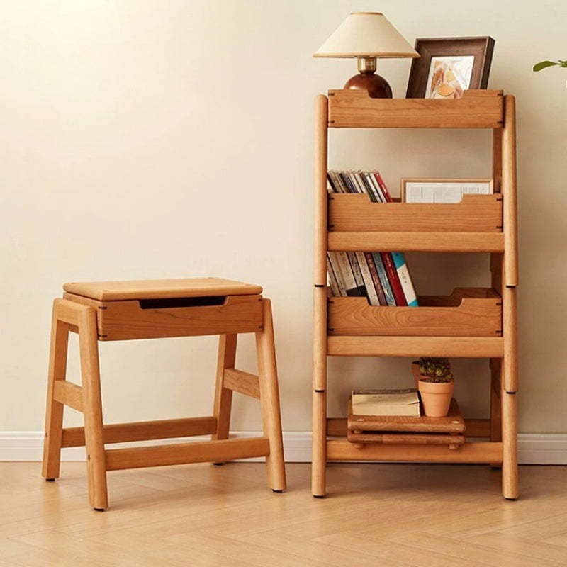 Retro Solid Wood Stackable Storage Low Stool with Footrest