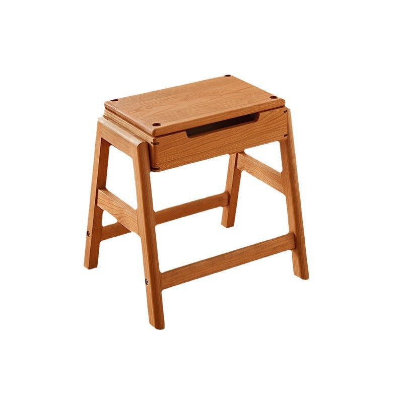 Retro Solid Wood Stackable Storage Low Stool with Footrest