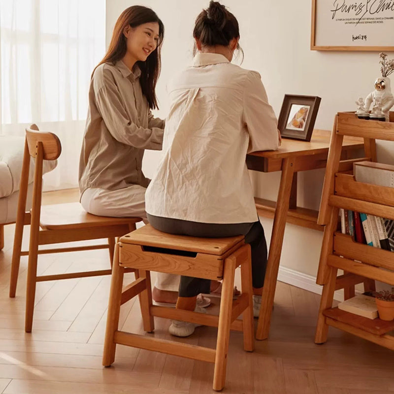 Retro Solid Wood Stackable Storage Low Stool with Footrest