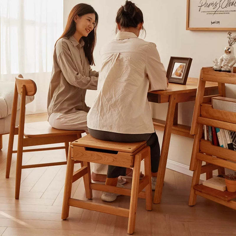 Retro Solid Wood Stackable Storage Low Stool with Footrest