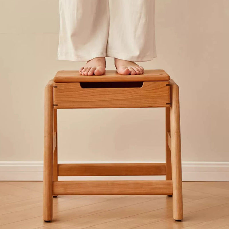 Retro Solid Wood Stackable Storage Low Stool with Footrest