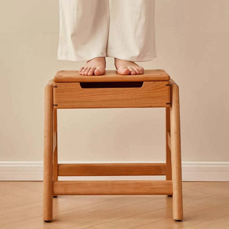 Retro Solid Wood Stackable Storage Low Stool with Footrest