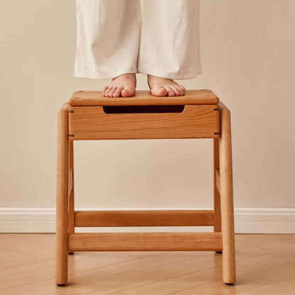 Retro Solid Wood Stackable Storage Low Stool with Footrest