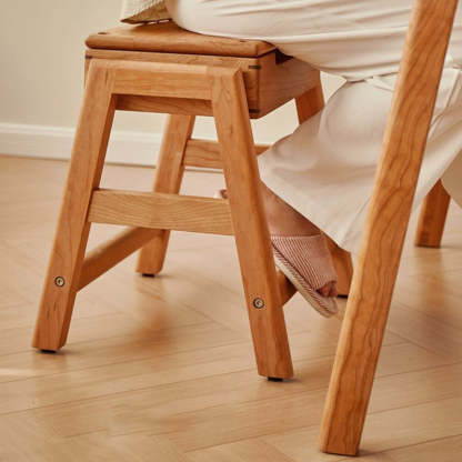 Retro Solid Wood Stackable Storage Low Stool with Footrest